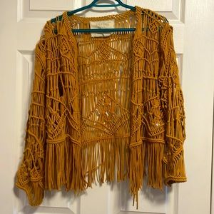 Mustard Yellow Crocheted Cotton Cardigan